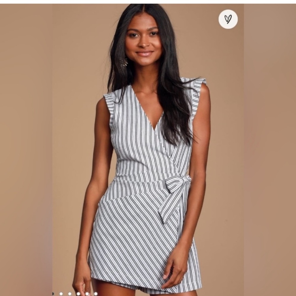 Lulu's pinstriped romper black and white.
